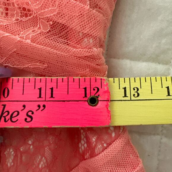 BEBE Womens Dress Small Coral Pink Lace Mini Sheath Retro Y2K Coquette Party - Picture 8 of 10